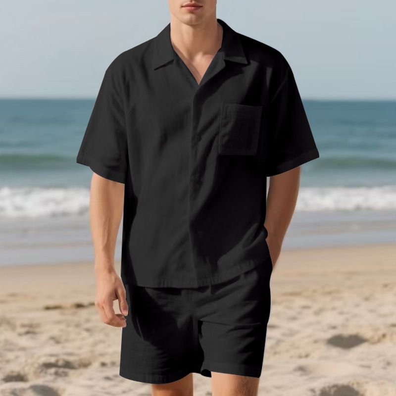Men's Clothing Summer Men's Casual Loose Beach Short Sleeved Shorts Suit Seaside Vacation Shirt Shorts Suit_viptrois.com