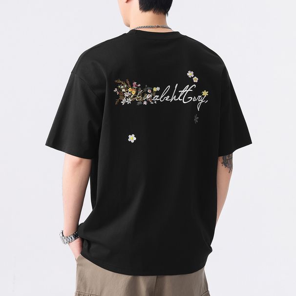 Men's Lightweight Embroidered Cotton T-Shirt Summer Short Sleeve Breathable Casual Top Relaxed Fit for Daily Wear_viptrois.com