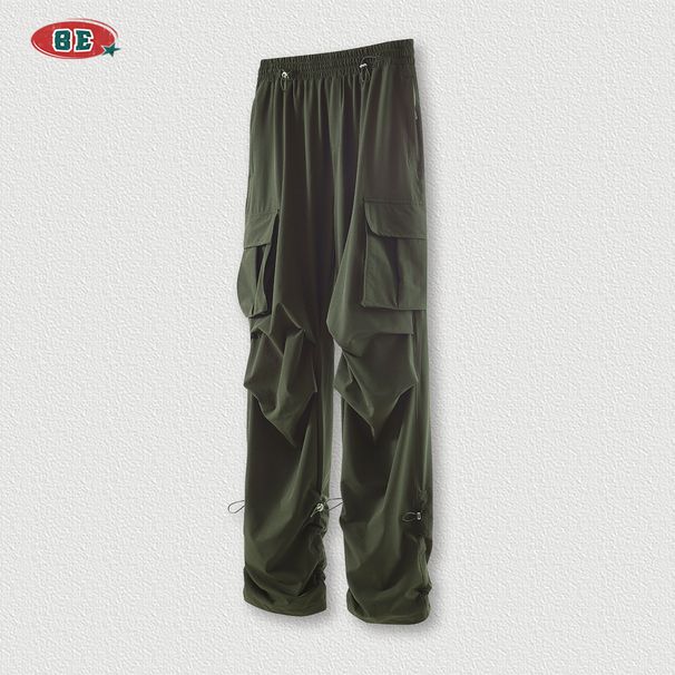 Man's clothing Quick-drying cargo pants men's straight leg four seasons non-gender drawstring paratrooper pants_viptrois.com