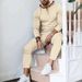 Men's Casual Suit Solid Color Waffle Knit Hooded Long Sleeved Top With Pants Two Piece Set_viptrois.com
