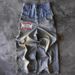 Men's Clothing Retro Street Hip Hop Frayed Stitching Double Waist Hole Rivet Loose Wide Leg Straight Jeans_viptrois.com