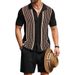 Men's Clothing Cool Silk Jacquard Two Piece Knitted Sweater Casual Polo Shirt Suit_viptrois.com