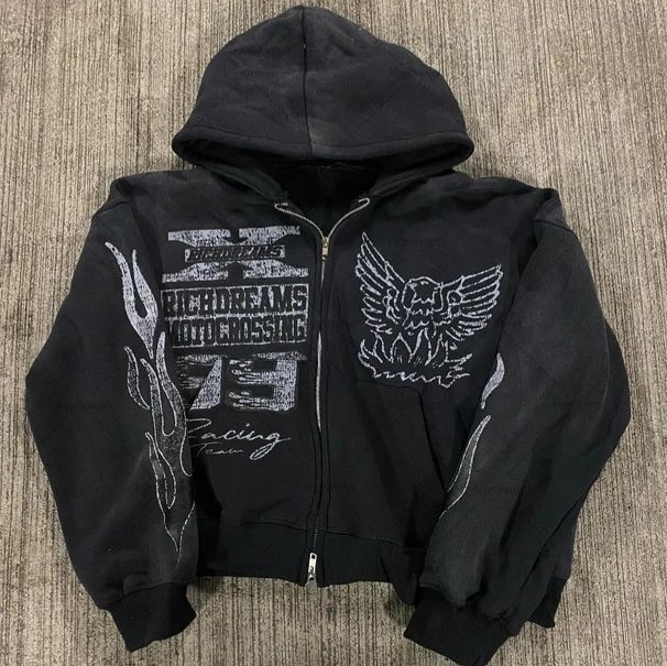 Street Hip-Hop Star Girl Print Black Zip-Up Hoodie 2022 Y2K Harajuku Jacket Sweatshirt For Women_viptrois.com