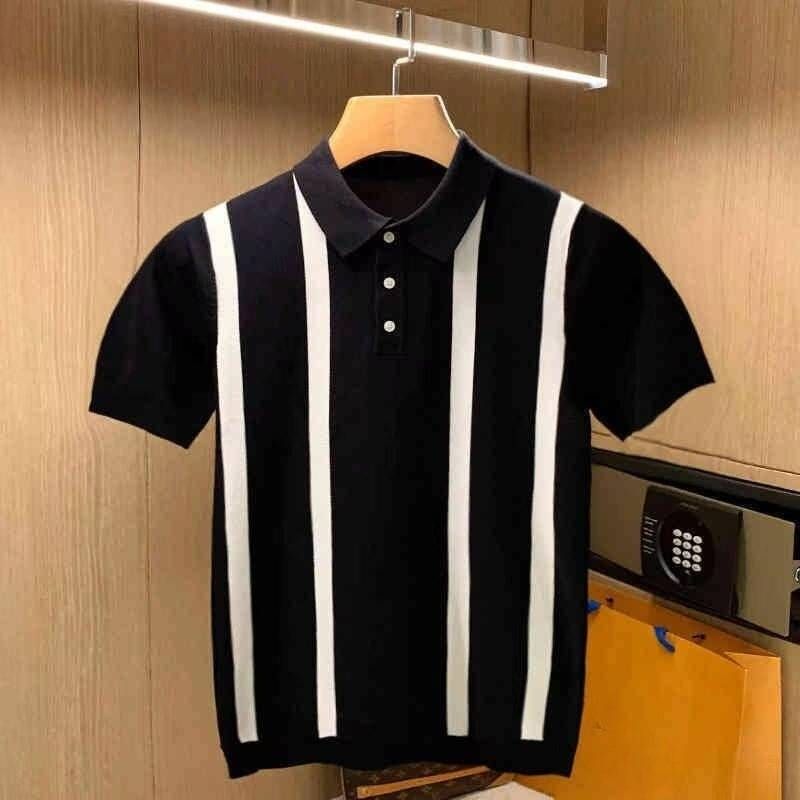 Men's Clothing Summer New Short Sleeved Sweater Men's Vertical Striped Ice Silk Business Shirt_viptrois.com