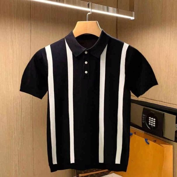 Men's Clothing Summer New Short Sleeved Sweater Men's Vertical Striped Ice Silk Business Shirt_viptrois.com