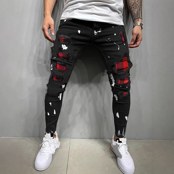 Men's Slim Fit Ripped Pants New Men's Paint Patch Jeans_viptrois.com