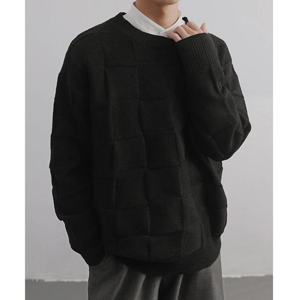 Men's Clothing Design Minimalist Sweater Trendy Men Lazy Style Tofu Block Texture Knit Sweater Sweater Autumn And Winter_viptrois.com