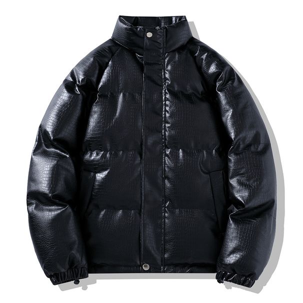 2026 Fashion Wintercoat Youth/Men PU Leather Pure Color Stand Collar Long Sleeve Loose Thick Zipper Cotton-Padded Jacket_viptrois.com