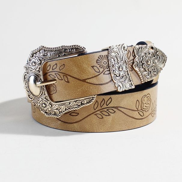 Retro Brown Textured Belt - Vintage Pin Buckle With Unique Print | Unisex Fashion Waist Strap For Women & Men (Adjustable 28-40 Inch)_viptrois.com