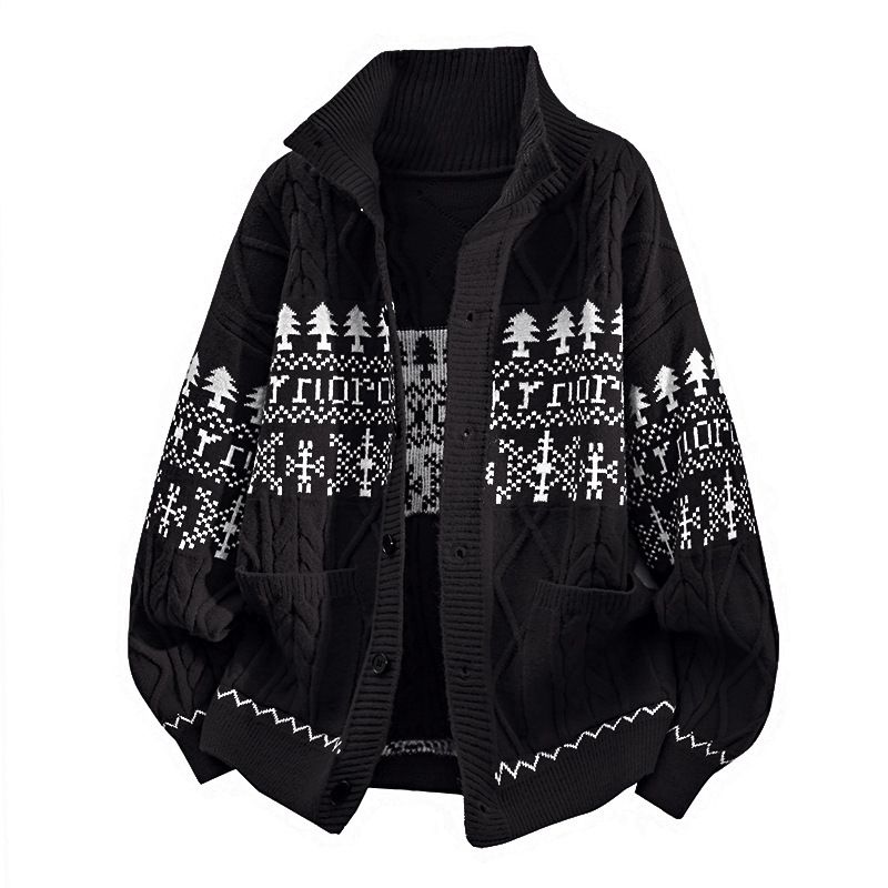 Men's Clothing Men's Christmas Knit Cardigan With Shawl Collar, Oversized Plaid Pattern, Warm & Stylish Fall Winter Pullover Sweater For Big & Tall_viptrois.com