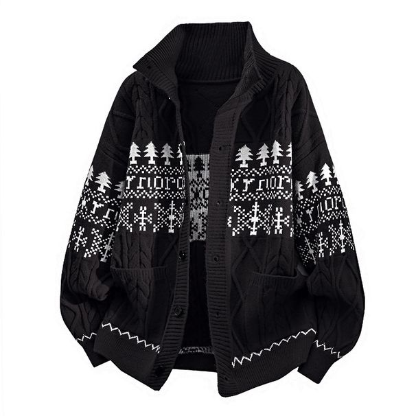Men's Clothing Men's Christmas Knit Cardigan With Shawl Collar, Oversized Plaid Pattern, Warm & Stylish Fall Winter Pullover Sweater For Big & Tall_viptrois.com