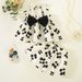 Kids’ Clothing Children's Clothing Bow Suspenders Tops And Shorts Sweet Print Two Piece Suit_viptrois.com