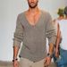 Spring 2025 Fashion Knitwear Pullovers Men V-Neck Pure Color Long Sleeve Loose Sweater_viptrois.com