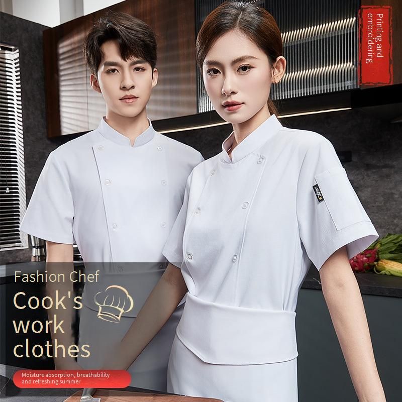 Men's Clothing Chef Work Clothes Short Sleeve Summer Thin Breathable Catering Fast Food Restaurant Hot Pot Restaurant Hotel Back Kitchen Fashionable_viptrois.com