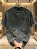230g Washed Men T-Shirt Black Thorn Edge Cross Graphic Print Short Sleeve Crew Neck Casual Streetwear Top_viptrois.com
