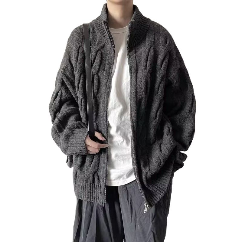 Men’s Oversized Mesh Knit Cardigan – Breathable V-Neck, Lightweight & Stretchy, Black/Khaki/Blue (Sizes S-2XL)_viptrois.com