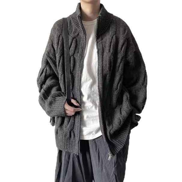 Men’s Oversized Mesh Knit Cardigan – Breathable V-Neck, Lightweight & Stretchy, Black/Khaki/Blue (Sizes S-2XL)_viptrois.com