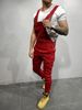 Men's Tie-Dye Denim Bib Trousers Slim Fit Pants Solid Colour Jeans_viptrois.com
