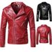Casual Men Jacket Slim Fit PU Leather Solid Color Coat With Diagonal Zipper Belt Adjustment Windproof Coat For Daily Wear_viptrois.com