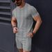 Men's Jacquard Knit Short Sleeve Polo & Shorts Set - Solid Color Summer Casual Outfit_viptrois.com