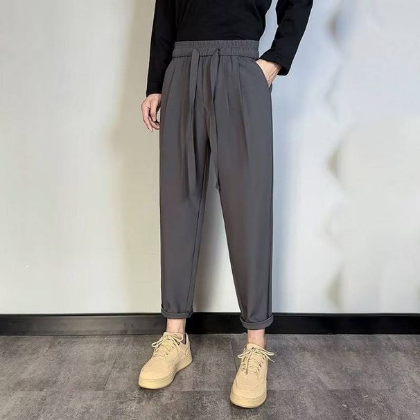 Men's Clothing Drawstring Drape Pants Summer Loose And Handsome Street Style Elastic Waist Casual Trousers_viptrois.com