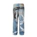 Men's Clothing High Street Three Dimensional Cutting Washed Wide Leg Digital Printing Pattern Overalls Jeans_viptrois.com