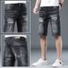 Men's elastic black and gray ripped trousers trendy brand youth casual breeches fashion Korean version_viptrois.com
