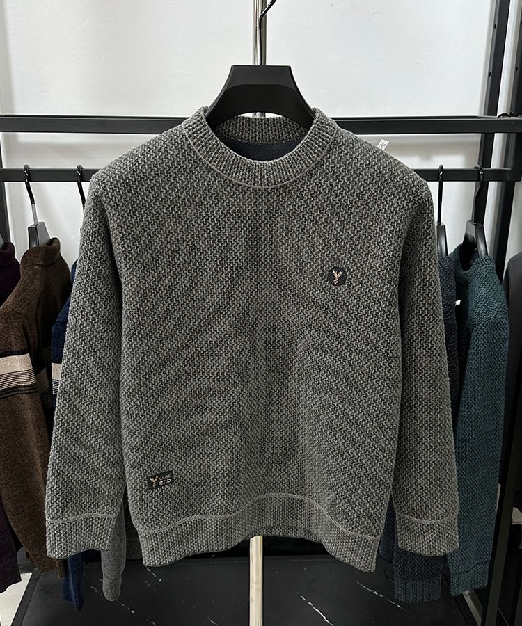 Men’s Fleece-Lined Round Neck Sweater – Winter Thermal Knit Pullover With Deer Embroidery, Casual & Cozy_viptrois.com