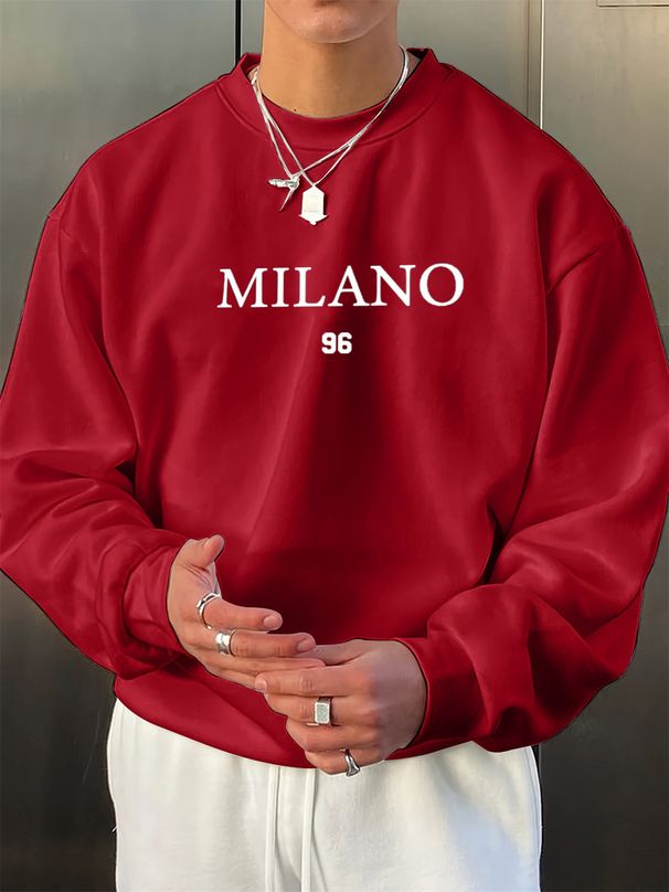 Men's Loose Casual Fashion MILANO 96 Letter Pattern Printed Round Neck Long Sleeved Sportswear For Autumn And Winter_viptrois.com