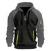 Men's Color-Block Zip-Up Hoodie - Oversized Casual Pullover With Contrast Sleeves & Pocket Details_viptrois.com