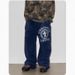 Korean Large-size Trendy Brand Navy Blue Casual Pants Men's Spring And Autumn Straight Wide-leg High Street Lazy And Relaxed Printed Sweatpants_viptrois.com