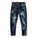 Premium Products Fashionable Niche Design Sense Splashed Ink Men's 2024 Summer Small Leg Jeans Trend Elastic Pants_viptrois.com