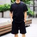 Men's Clothing Heavy Weight Street Hot Diamonds Full Of Stars Loose Short Sleeved T Shirt Shorts Suit Mid Length Pants_viptrois.com