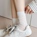 Spring And Summer Thin Socks Women's Hollow Four Leaf Clover Trendy Mid Tube Women's Socks Cream White Mesh Boneless Pure Cotton Pile Socks_viptrois.com