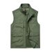 Men's Stand Collar Vest – Quick-Dry, Multi-Pocket Design, Plus Size, Solid Colors For Casual & Outdoor Wear_viptrois.com
