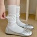 Ballet Style Bow Jk Lolita Socks Women's Over The Knee White Calf Socks Pure Desire Pile Socks Summer Boneless Socks_viptrois.com