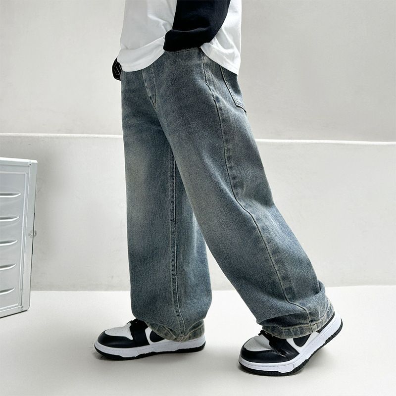 Mother & Kids Boys Pants Spring And Autumn Jeans Middle And Large Children Boys Straight Trousers Plus Velvet Casual Pants_viptrois.com