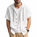 K Men's Casual Short Sleeved Shirt With Drawstring Button Pocket Cardigan Shirt And Loose Beach T-shirt_viptrois.com