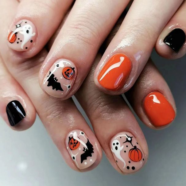 Short Bright Face Halloween Pumpkin Head Thriller Ghost Black Bat 20.24 million Holy Day Wear Nail Art Patch 24_viptrois.com