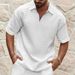 Men's Clothing Casual Comfortable Jacquard Small Square Solid Color Lapel Sports Short Sleeve_viptrois.com
