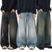 Washed Denim Jeans – Unisex Relaxed Straight-Leg Pants, 85.9% Cotton, Distressed & Whisker Details, Mid-Rise Fit ( Light Blue/Retro Blue/Black Grey)_viptrois.com