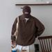 1 Autumn Winter Dark Green Turn-Down Collar Knitted Cardigan Loose Lazy Style Sweater Korean Version Men's Fashion Casual_viptrois.com