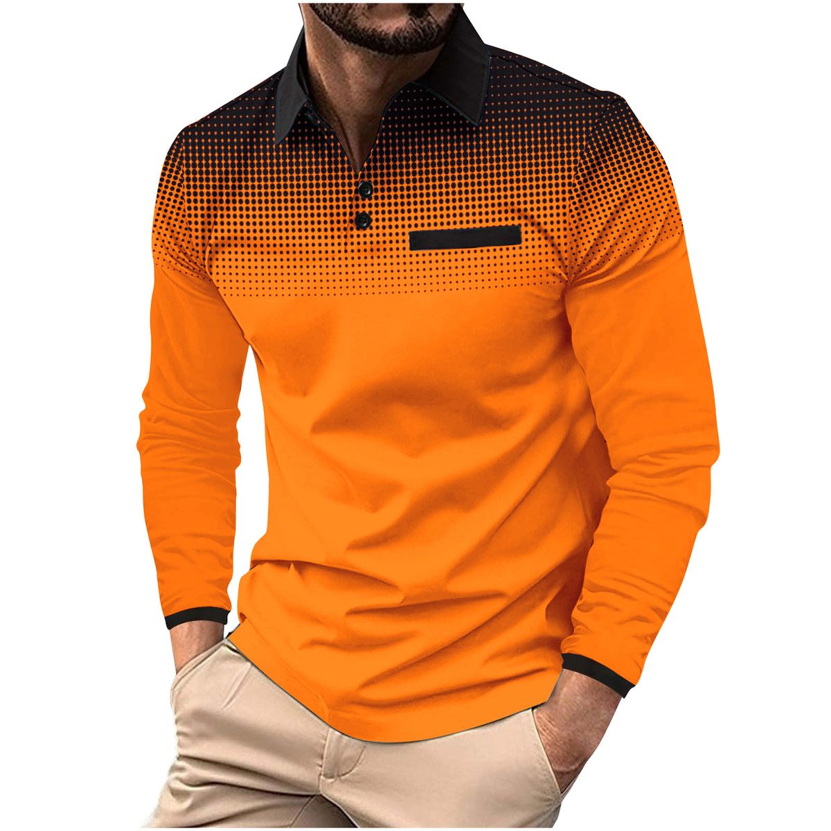 Men's Clothing Autumn Fast Sale Men's Long Sleeved Polo Shirt Printed Polka Dot Lapel Sports Top_viptrois.com