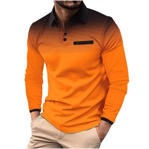 Men's Clothing Autumn Fast Sale Men's Long Sleeved Polo Shirt Printed Polka Dot Lapel Sports Top_viptrois.com