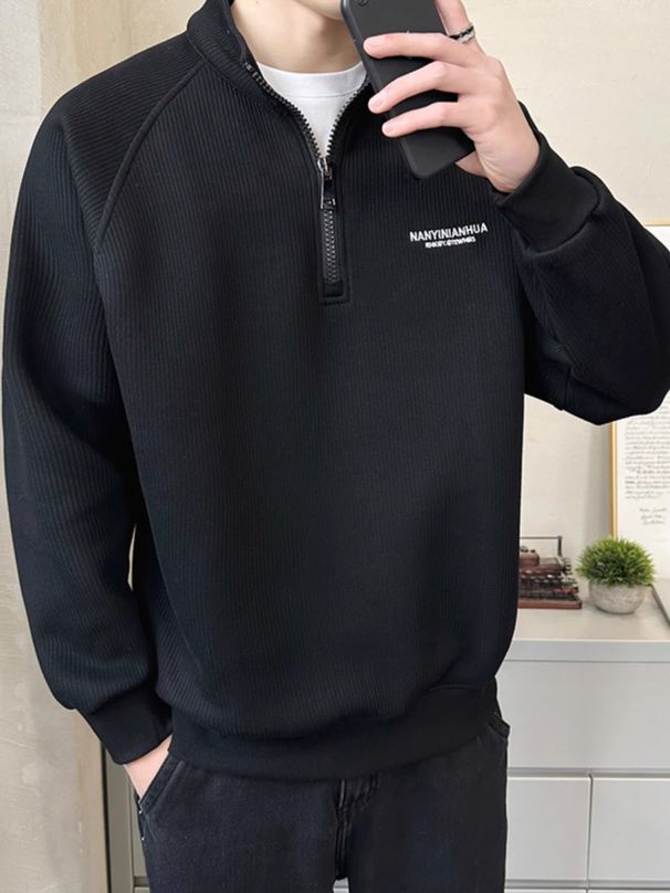 Men's Zip-Up High Neck Sweatshirt - Trendy Streetwear Pullover With Stand Collar, Loose Fit Casual Hoodie (Green, Beige, Black)_viptrois.com