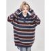 Striped Sweater Men's Autumn/winter Lapel Retro Loose Knit Sweater Youth Sweater_viptrois.com