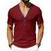 Men's Summer V-Neck Henley Short Sleeve T-Shirt Stretch Comfort Fit Casual Contrast Trim Tee Stylish V-Neck Henley Design_viptrois.com