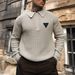 Unisex Vintage Embroidered Half-Zip Sweater – Oversized College Style Pullover With Triangle Logo (S-XXXL, Black/Grey/Khaki)_viptrois.com