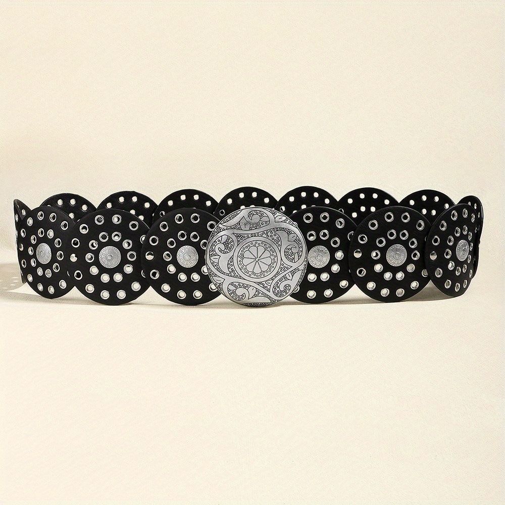 Women's Belts hot girl belt European and American street retro personality eye-catching summer new round hollow metal wide belt_viptrois.com