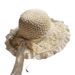 Women's Straw Hats Lace Edge Foldable Straw Hat For Women Summer Hand Woven Hollow Bow Sun Hat Sun Protection Beach Hat_viptrois.com